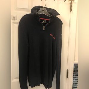 Men’s Nautica Large 1/2 Zip Sweater. Large Navy with ribbed sleeves